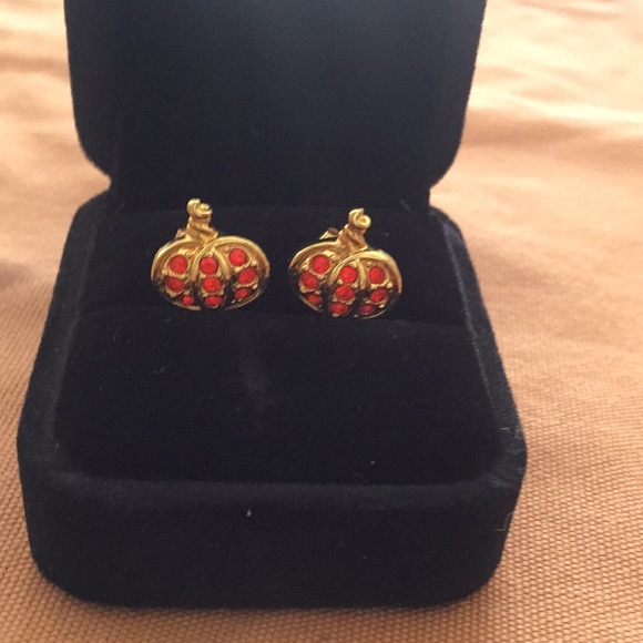 New Gold Pumpkin Earrings Orange Crystals - Picture 7 of 8